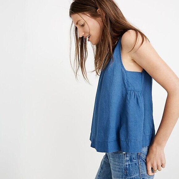 MADEWELL Blue Chambray Lightweight Riverback Button Back Sleeveless Blouse XS - Picture 3 of 7